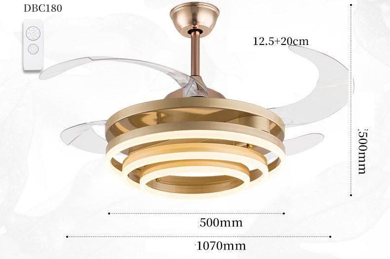 HDC Invisible Golden Rings Ceiling Fan Chandelier With Remote Control 4 Retractable Abs Blades - Warm White