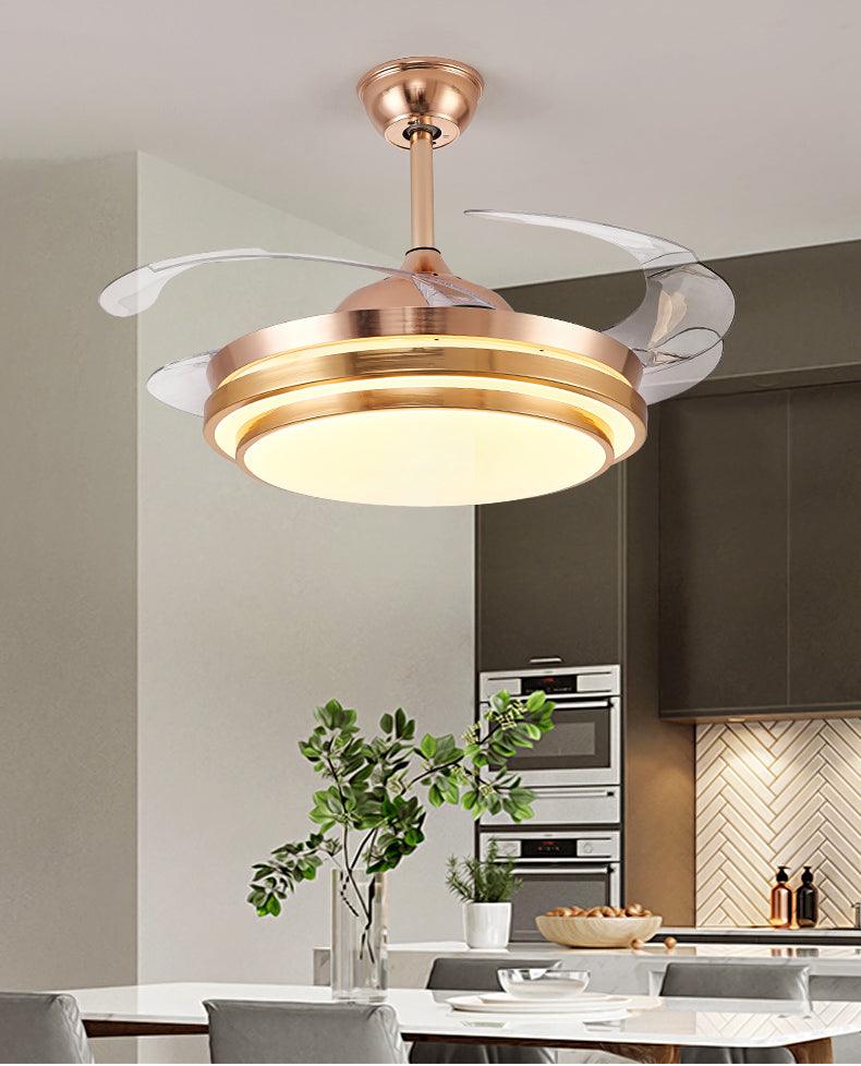 Hdc Golden Ceiling Fan Chandelier With Remote Control 4 Retractable Abs Blades - Warm White