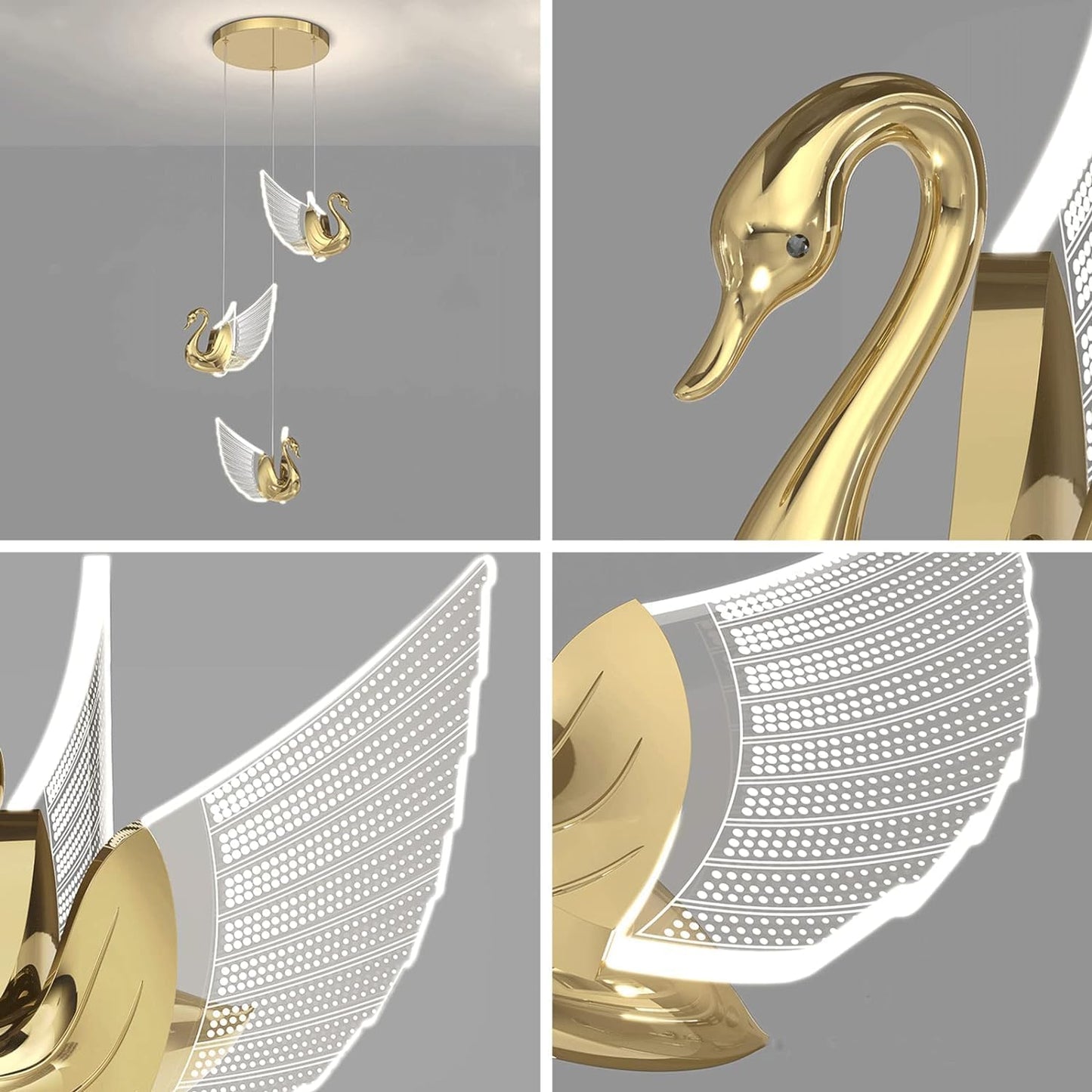 HDC 3 Light LED Swan Bedside Hanging Pendant Ceiling Lamp Light Fixture - Warm White