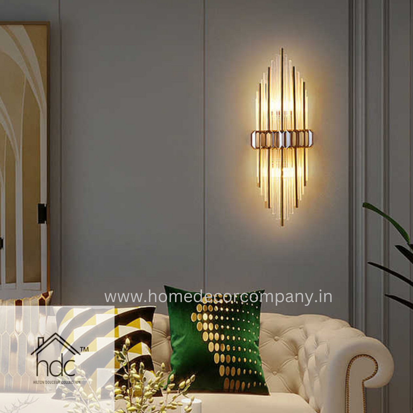 Hdc Modern Golden Wall Light With Crystal Bars for Bedroom Living Room Hallway Entrance Dressing Table