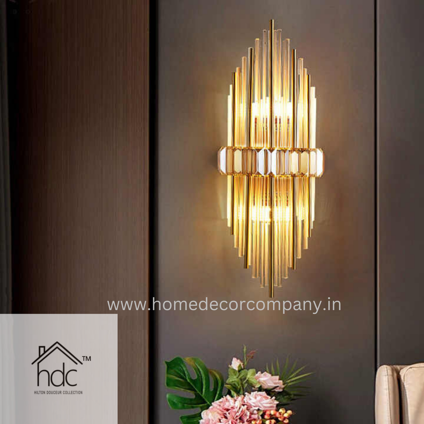 Hdc Modern Golden Wall Light With Crystal Bars for Bedroom Living Room Hallway Entrance Dressing Table