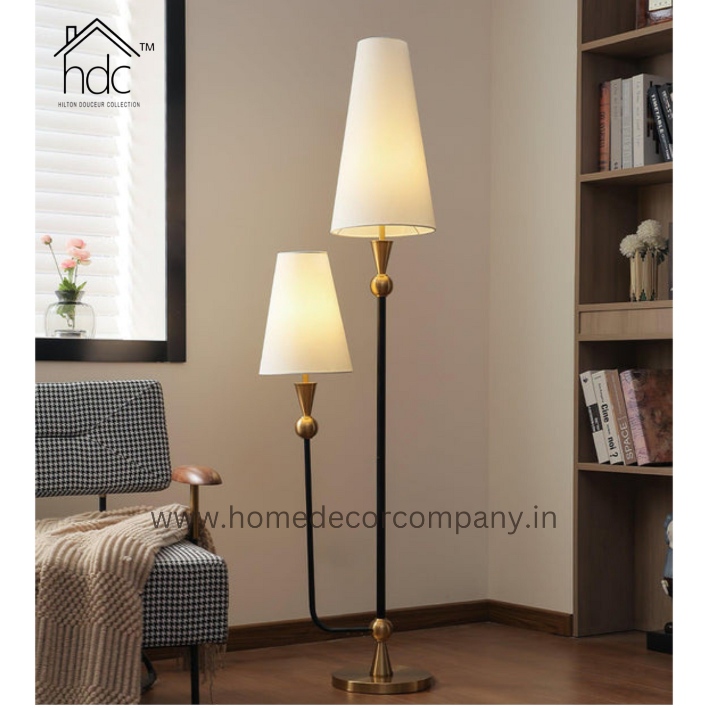 Hdc High Quality Nordic Minimalist Black Gold Metal Floor Lamp with Shade