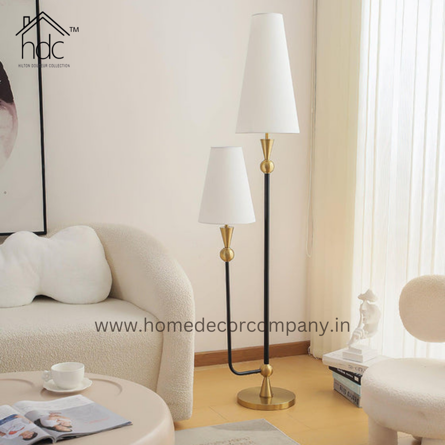 Hdc High Quality Nordic Minimalist Black Gold Metal Floor Lamp with Shade