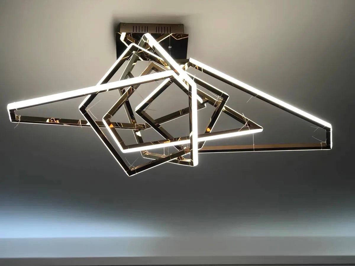 HDC Modern Luxury Stainless Steel Polygonal LED Chandelier for Living Room Bedroom