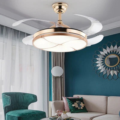 Hdc Gold Ceiling Fan Chandelier With Remote Control 4 Retractable Abs Blades - Warm White