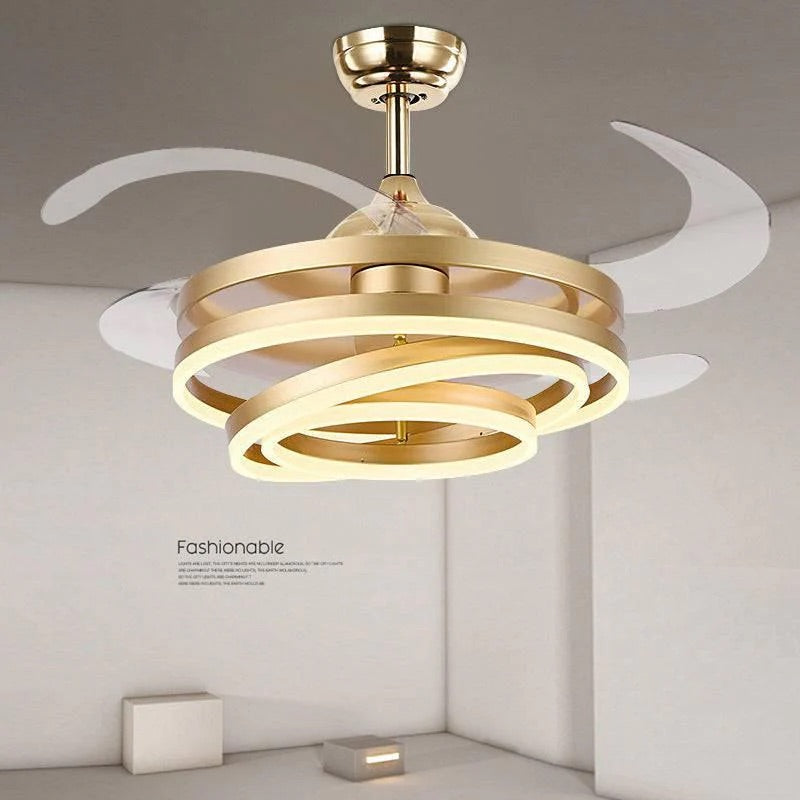 HDC Invisible Golden Rings Ceiling Fan Chandelier With Remote Control 4 Retractable Abs Blades - Warm White