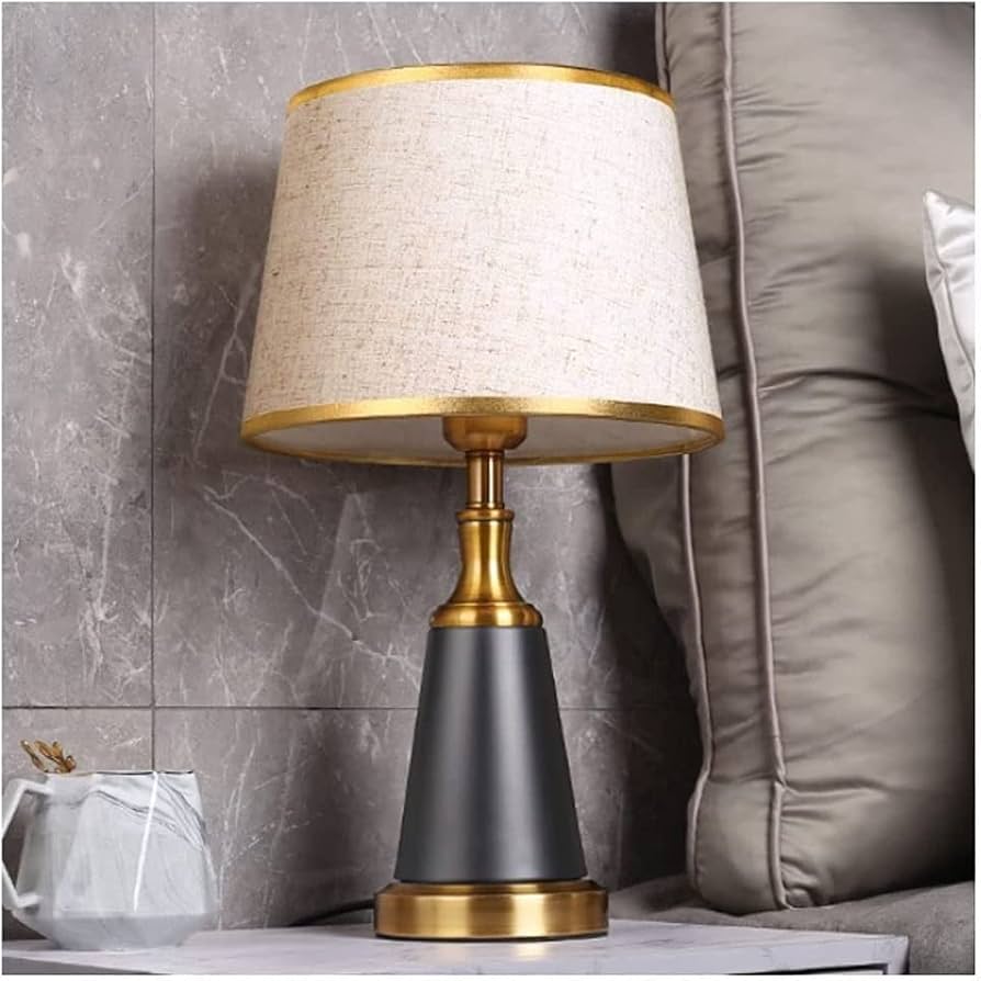 Hdc Luxury Black Gold Nightstand Lamp With High-quality Fabric Lampshade