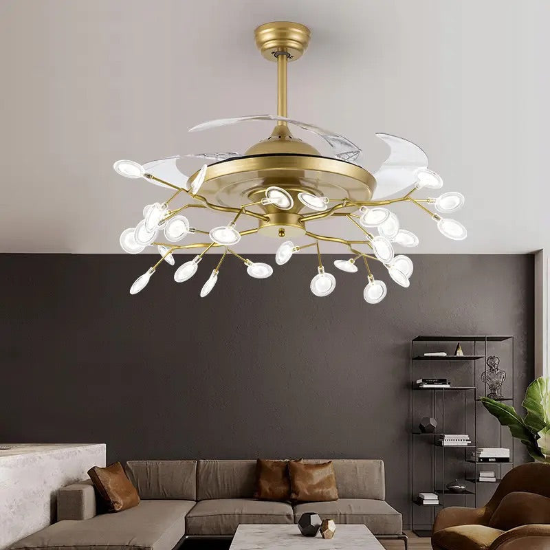 HDC Simple modern invisible fan chandelier Nordic restaurant ceiling fan light living room American luxury bedroom light firefly light