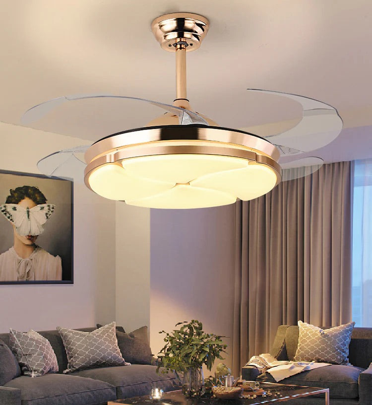 Hdc Gold Ceiling Fan Chandelier With Remote Control 4 Retractable Abs Blades - Warm White