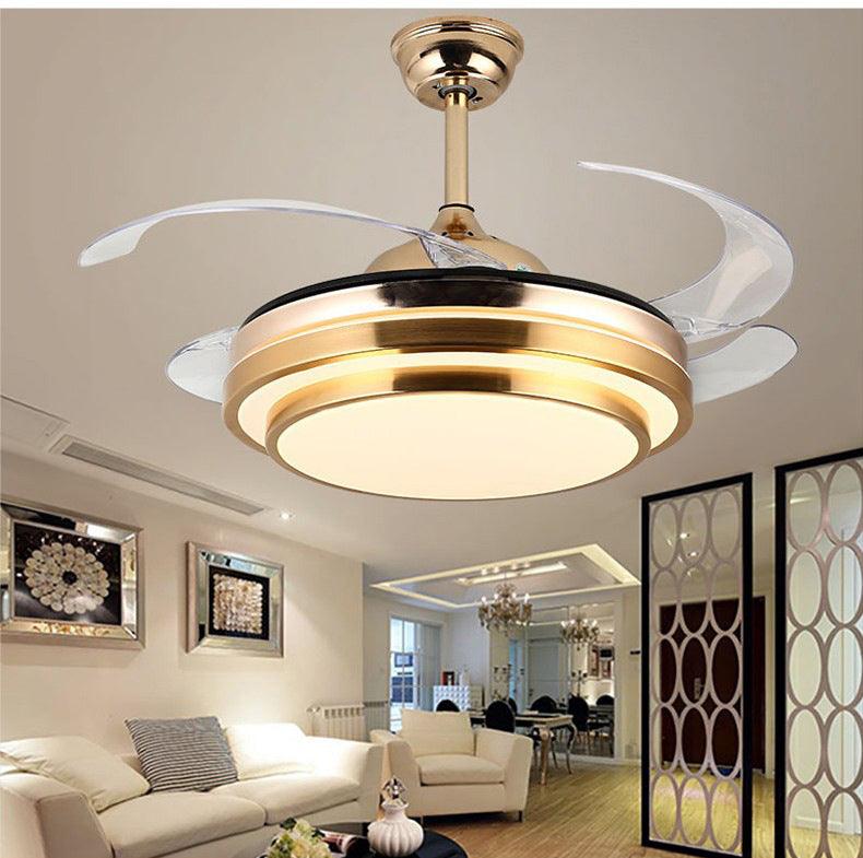 Hdc Golden Ceiling Fan Chandelier With Remote Control 4 Retractable Abs Blades - Warm White