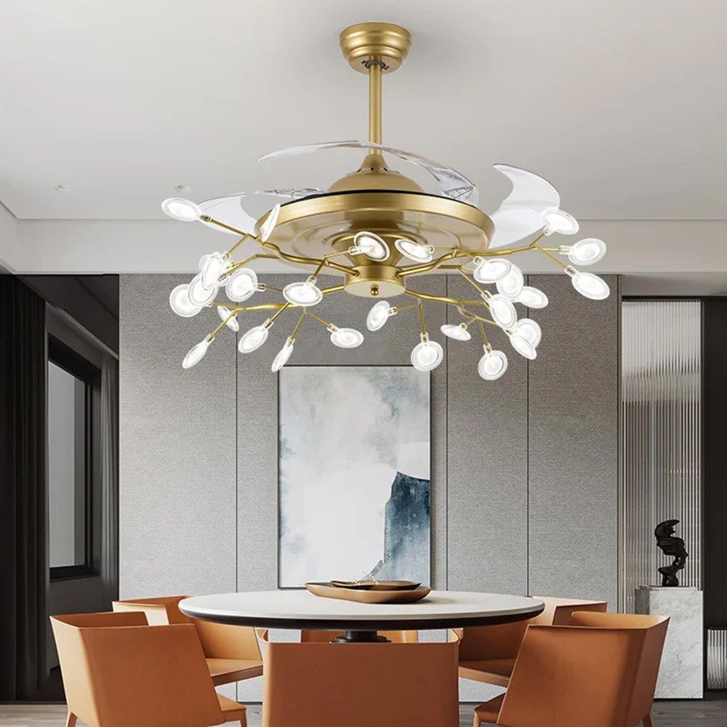 HDC Simple modern invisible fan chandelier Nordic restaurant ceiling fan light living room American luxury bedroom light firefly light