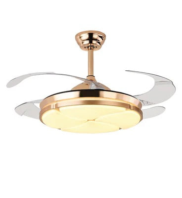 Hdc Gold Ceiling Fan Chandelier With Remote Control 4 Retractable Abs Blades - Warm White