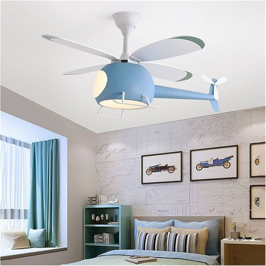 Hdc Creative Helicopter LED Ceiling Fan Lighting with Remote Control, Adjustable 6 Wind Speed Reversible, Children's Room Ceiling Lights