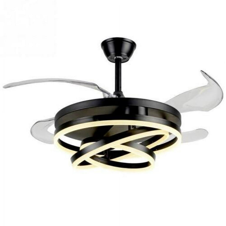 Hdc Invisible Black Rings Ceiling Fan Chandelier with Remote Control 4 Retractable ABS Blades - Warm White