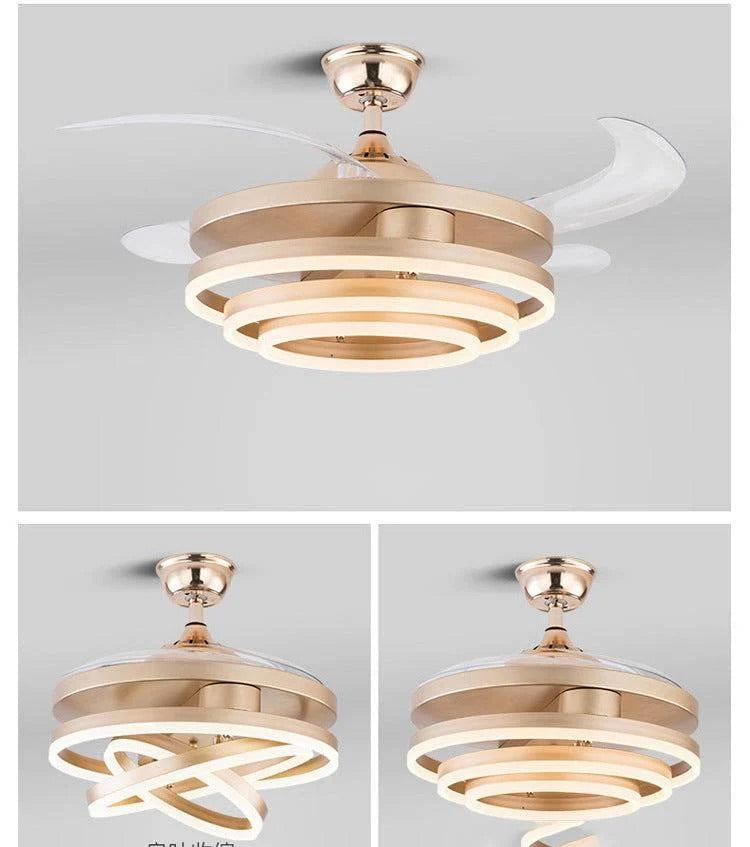 HDC Invisible Golden Rings Ceiling Fan Chandelier With Remote Control 4 Retractable Abs Blades - Warm White