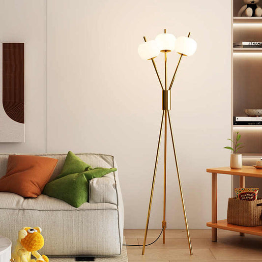 Hdc Glass Ball Gold Tripod Metal Stand Floor Lamp For Living Room Bedroom