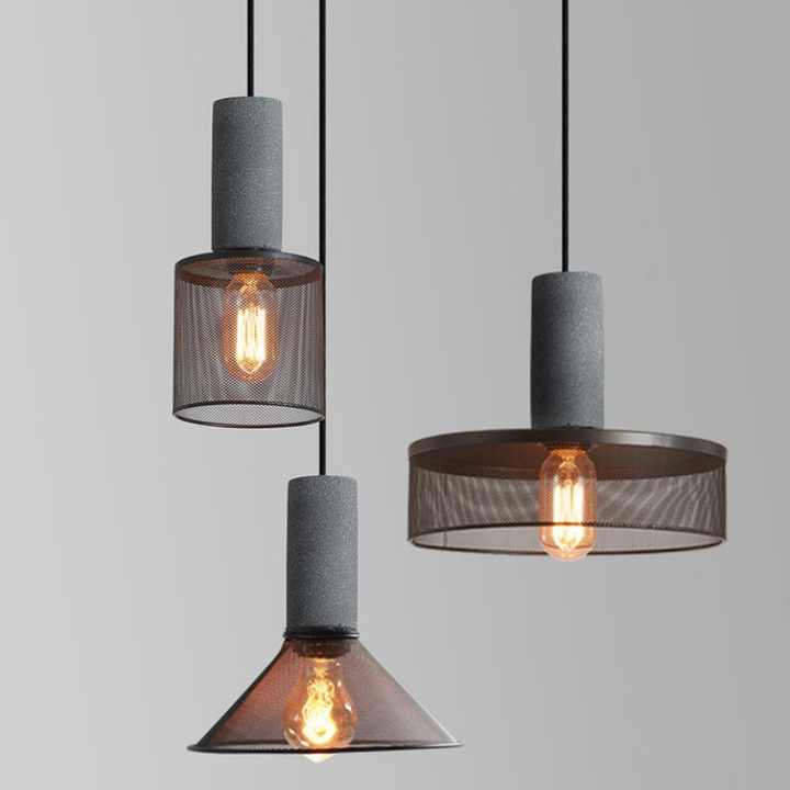 Hdc Vintage Rustic Concrete Pendant Lamp, with Metal Shade Cement Hanging Lighting Fixture