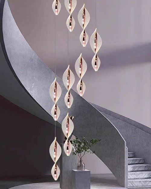 HDC 18 Lights Light Led Nordic Staircase Rose Gold Rotating Double Height Stair Chandelier- Tricolor