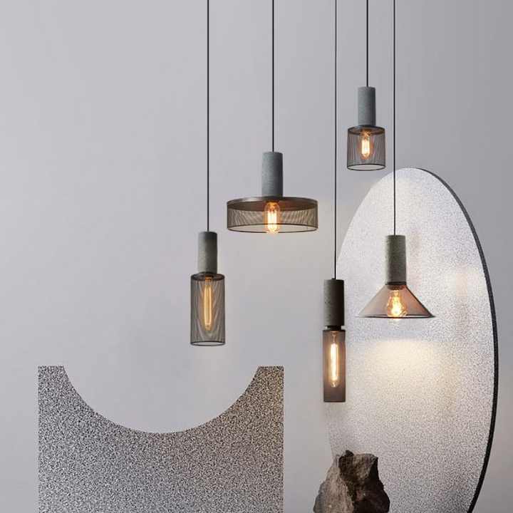 Hdc Vintage Rustic Concrete Pendant Lamp, with Metal Shade Cement Hanging Lighting Fixture