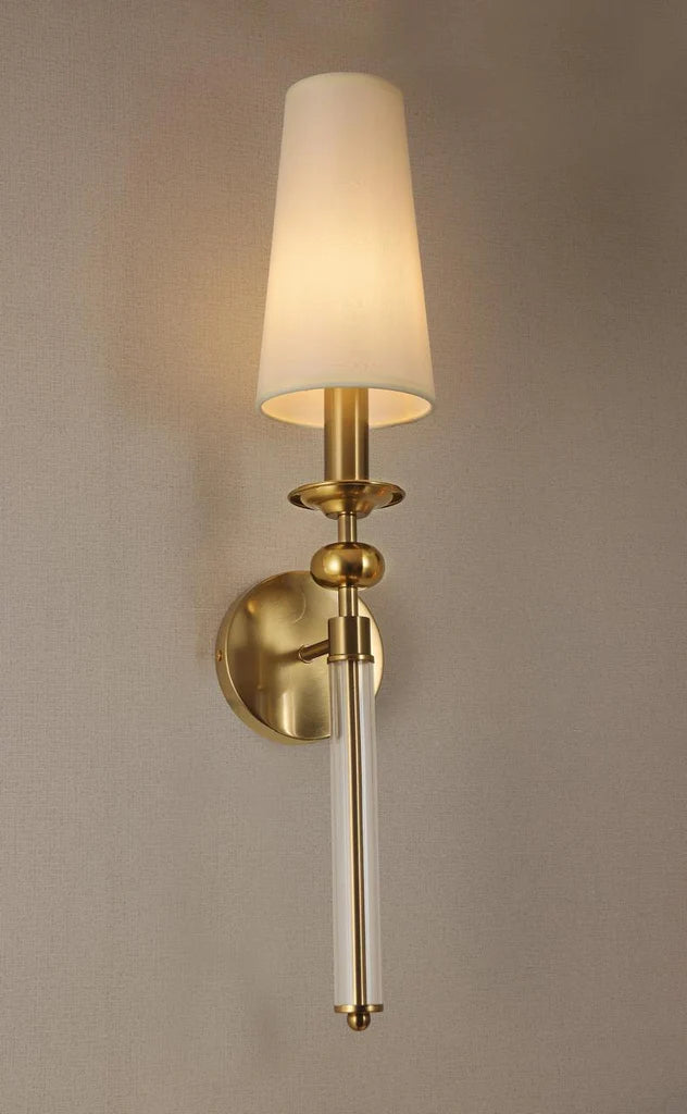 Hdc Antique Metal Wall Light Electroplated Brushed Brass Fabric Shade - Warm White