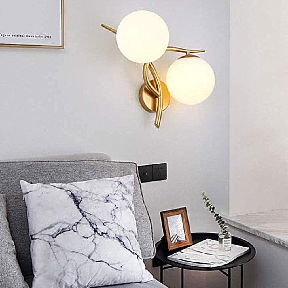 Hdc New Nordic Style Golden Frosted Glass Ball Wall Sconce For Bedroom Bedside Corridor