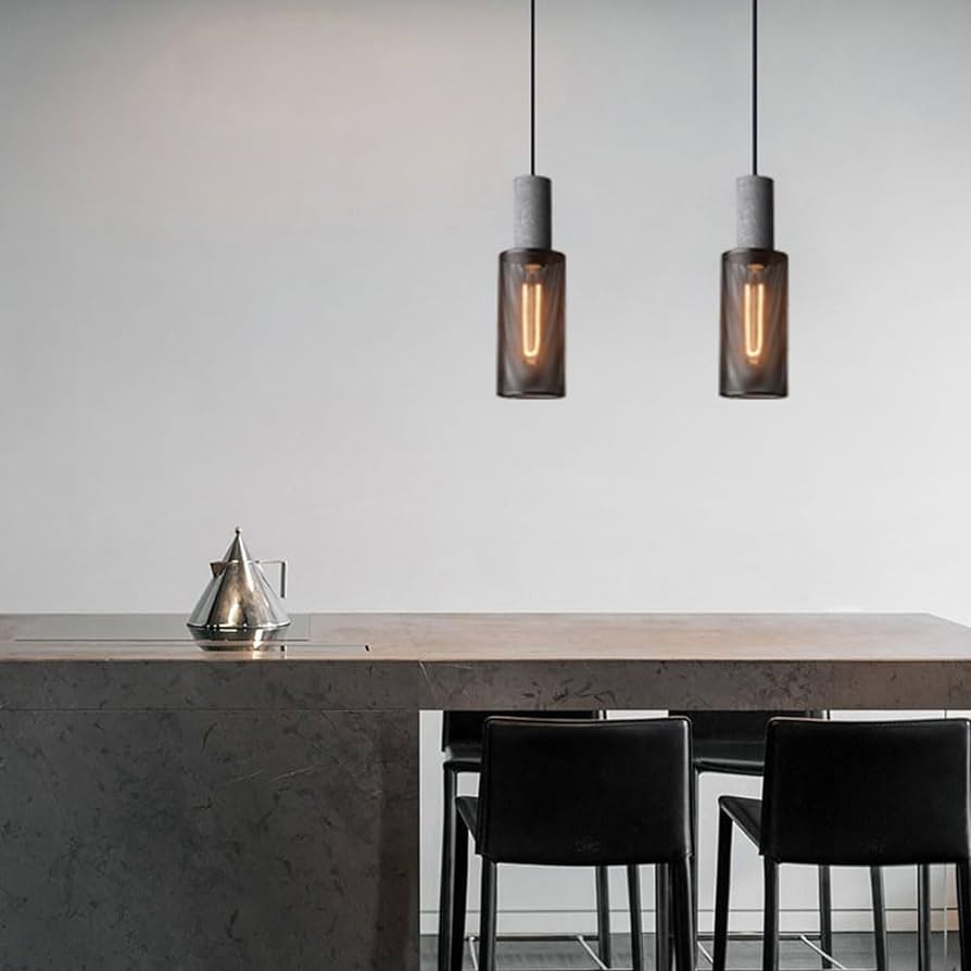 Hdc Vintage Rustic Concrete Pendant Lamp, with Metal Shade Cement Hang