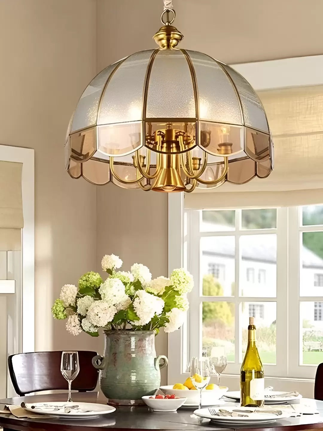 Hdc 5 Lights European Copper Frosted Glass Pendant Light Chandelier