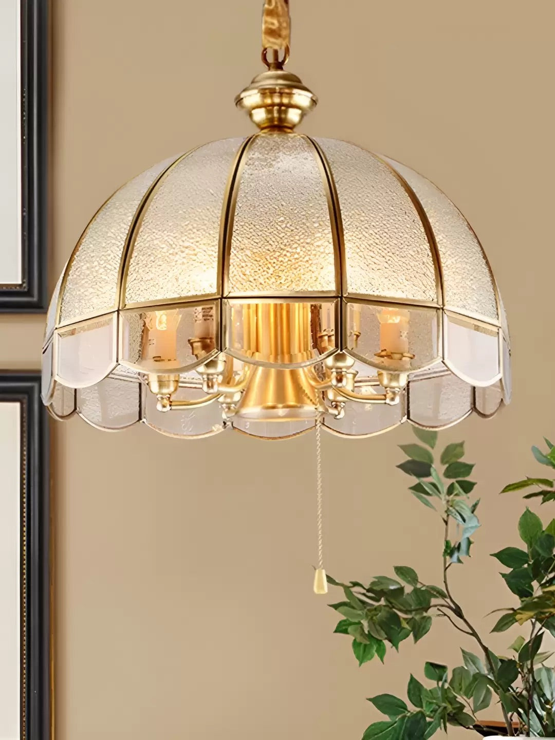 Hdc 5 Lights European Copper Frosted Glass Pendant Light Chandelier