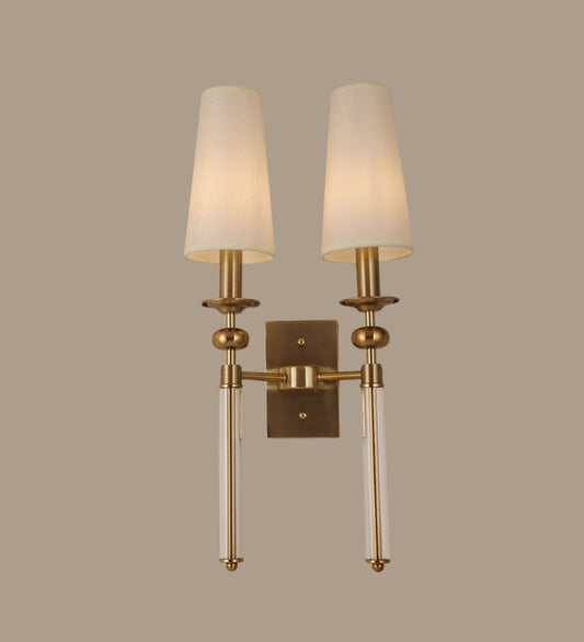 Hdc Antique Metal Wall Light Double Sided Electroplated Brushed Brass Fabric Shade - Warm White