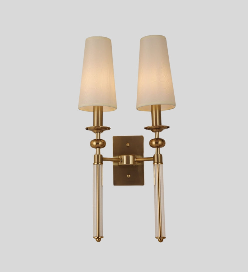 Hdc Antique Metal Wall Light Double Sided Electroplated Brushed Brass Fabric Shade - Warm White