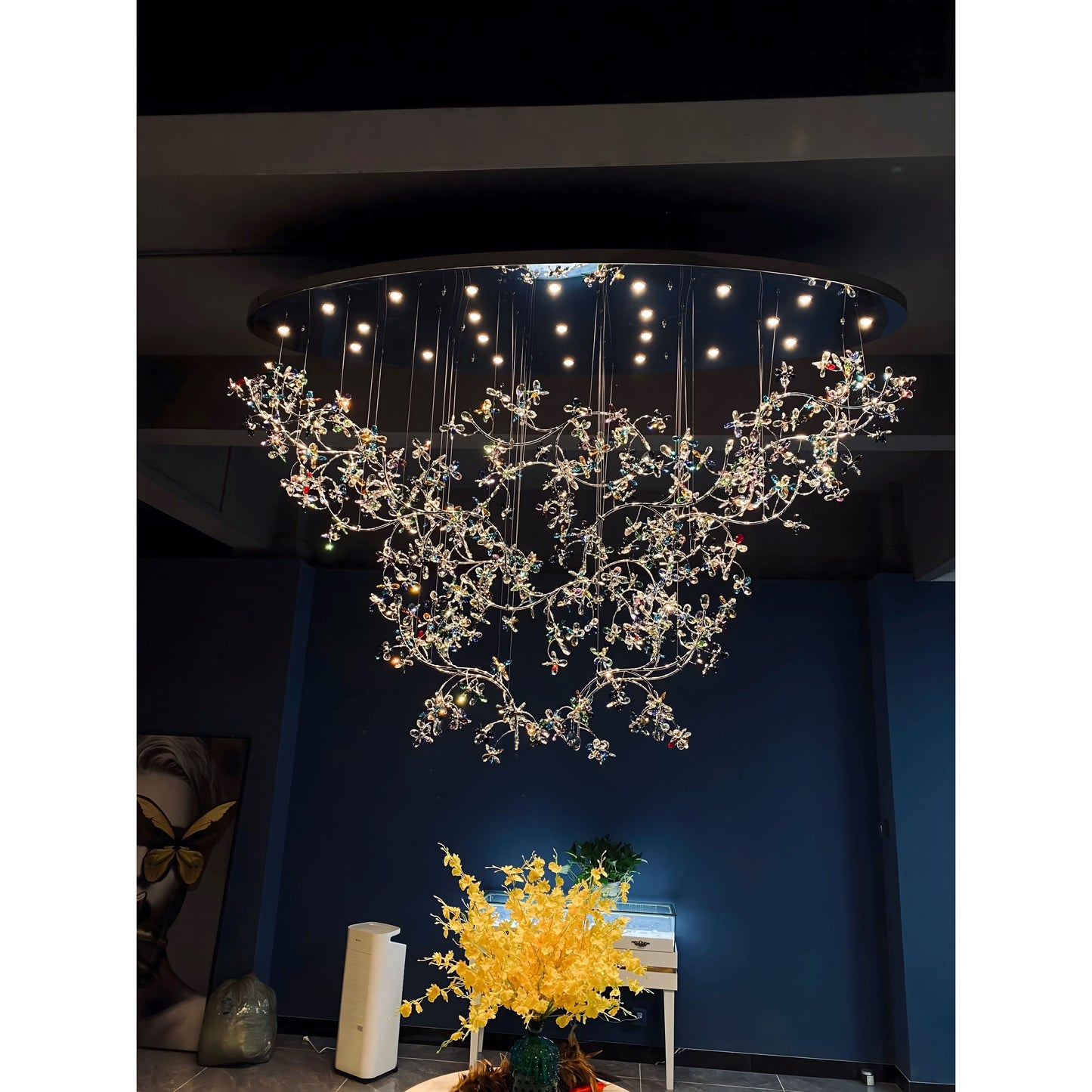 Hdc Hotel Entrance Crystal Flower Branch Chandelier Luxury Ceiling Lighting Fixture For Foyer Entryway