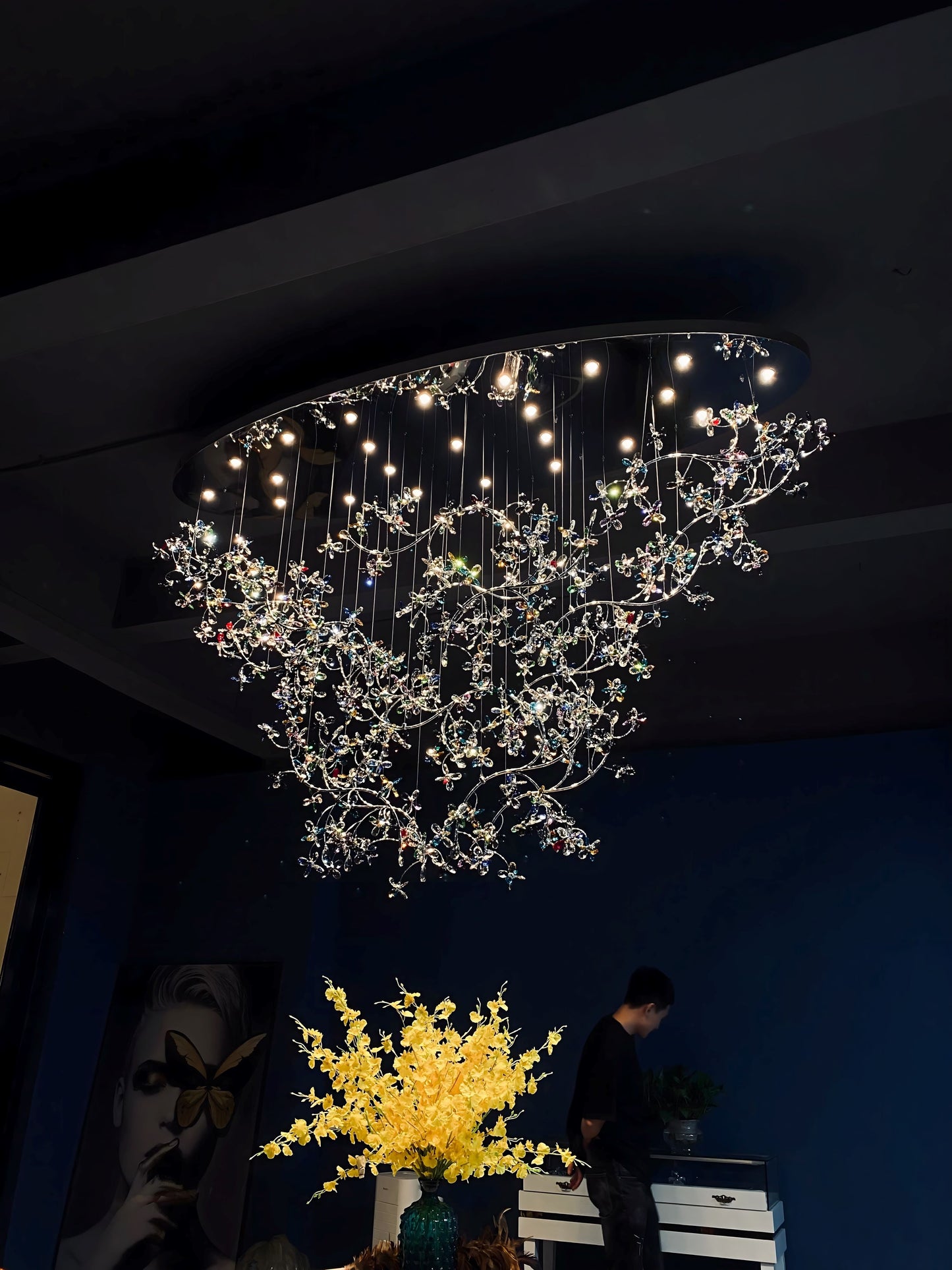 Hdc Hotel Entrance Crystal Flower Branch Chandelier Luxury Ceiling Lighting Fixture For Foyer Entryway