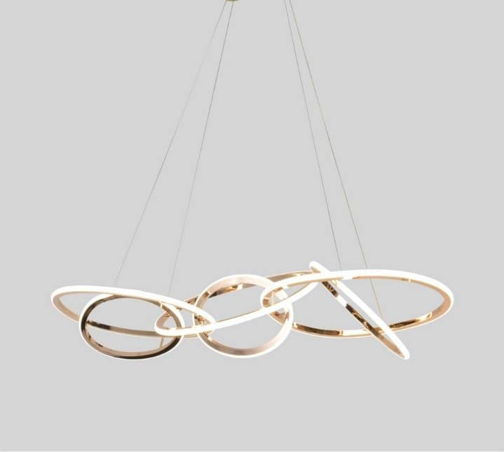 HDC 6 Ring Metal French Gold Body Modern Led Chandelier Pendant Light Hanging Lamp