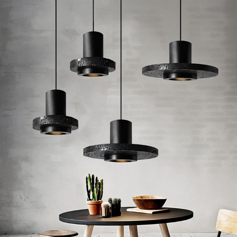 Hdc High-End Black Travertine Cement Terrazzo Pendant Light