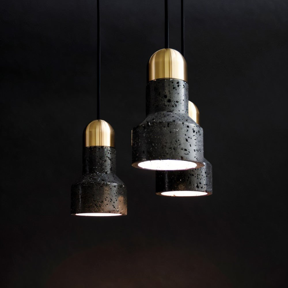 Hdc High-End Black Travertine Cement Terrazzo Pendant Light