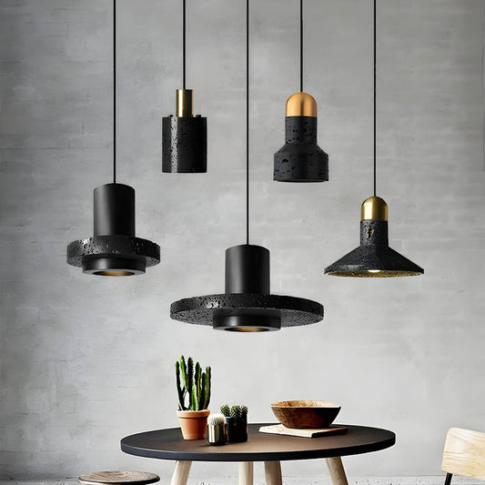 Hdc High-End Black Travertine Cement Terrazzo Pendant Light