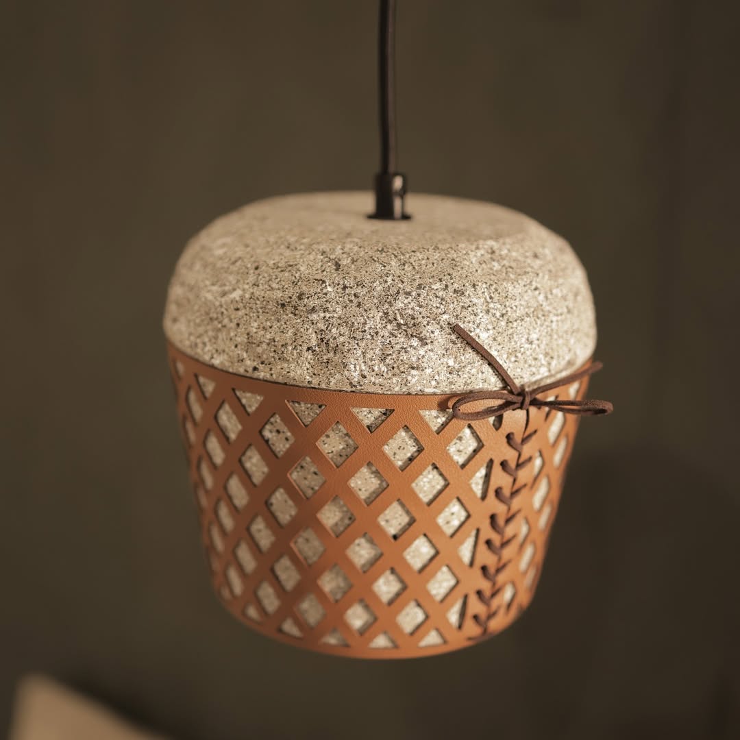 Hdc Modern Terrazzo Bucket LED Cement Leather LED Pendant Light