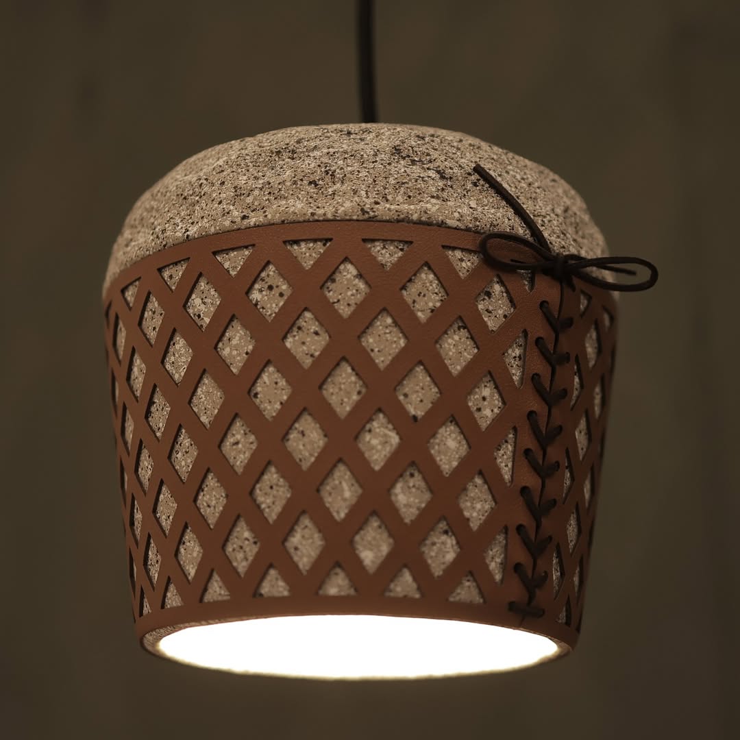 Hdc Modern Terrazzo Bucket LED Cement Leather LED Pendant Light