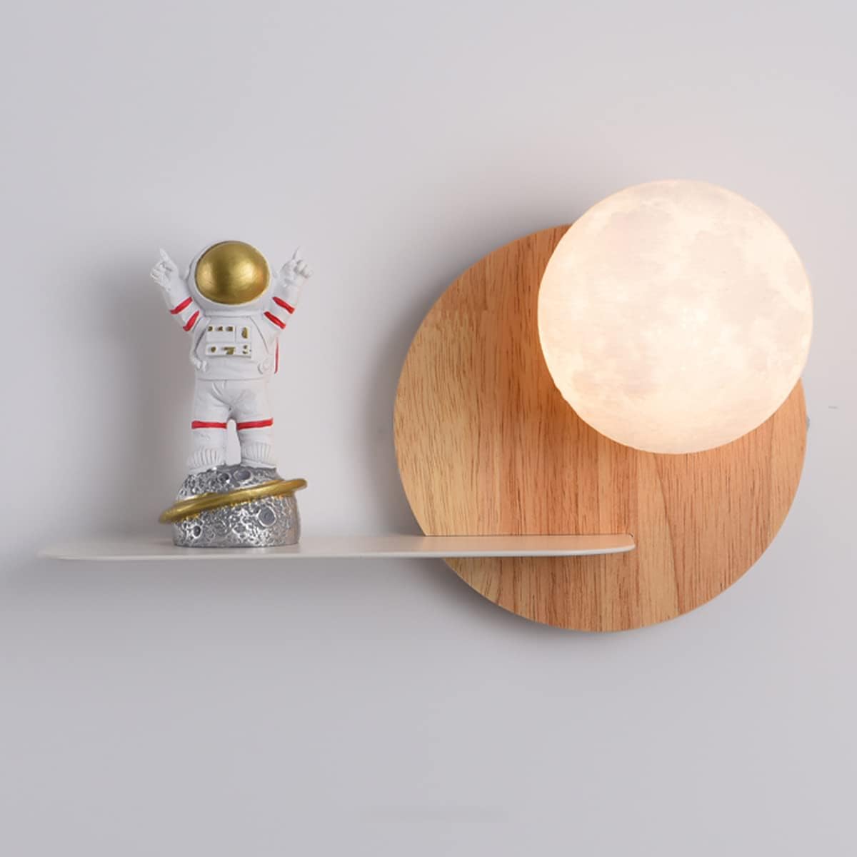 Hdc Modern Minimalist Wodden Finish Body, Milky Glass With Astronaut Wall Light For Kids Room