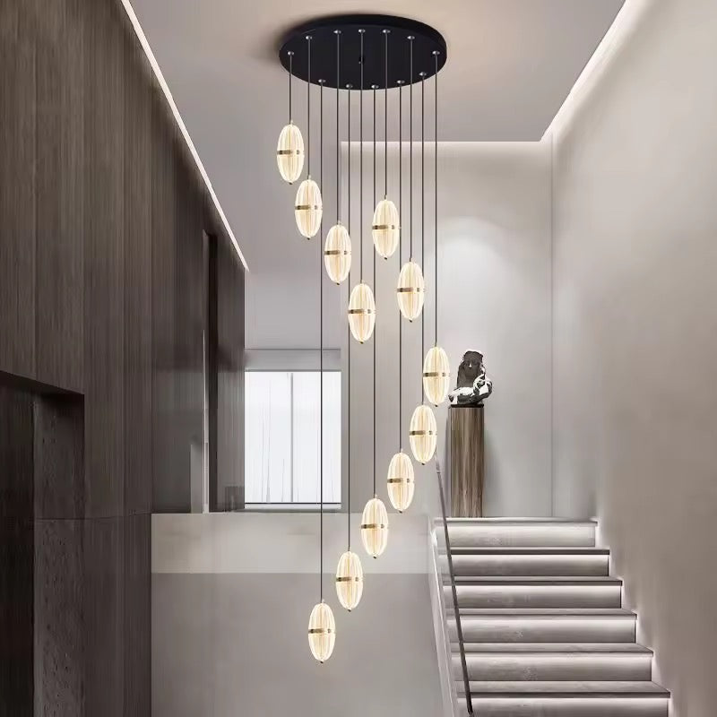 HDC 20 Lights Modern Led Pendant Hanging Double Height Staircase Chandelier- tricolor