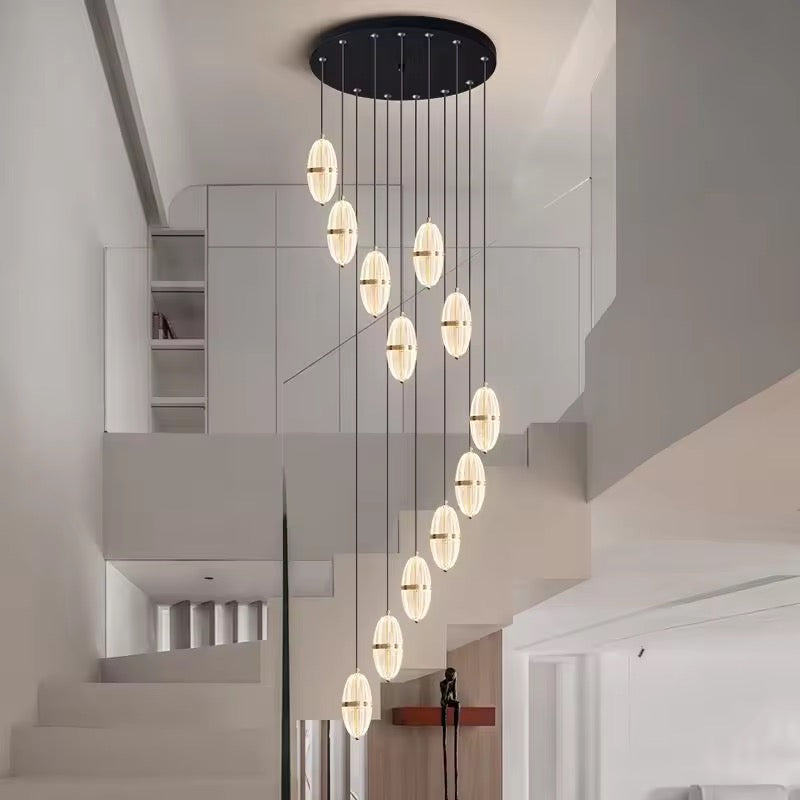 HDC 20 Lights Modern Led Pendant Hanging Double Height Staircase Chandelier- tricolor