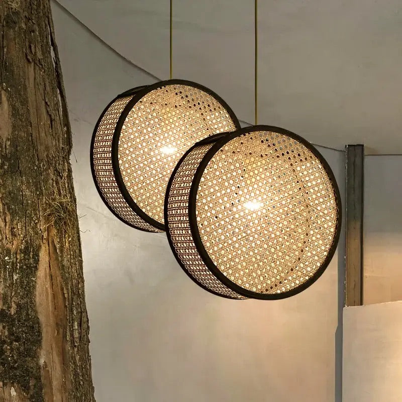 Hdc Japanese-Style Wabi-Sabi Hanging Rattan Droplight Lantern For Bedroom Living Room Dining Room