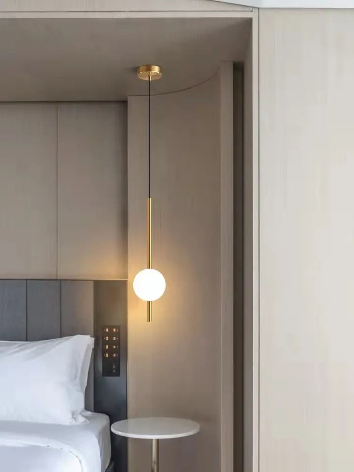 Hdc 1 Light Minimalist Brass Bedside Chandelier, Modern Glass Shade Pendant Lamp