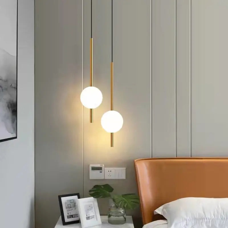 Hdc 1 Light Minimalist Brass Bedside Chandelier, Modern Glass Shade Pendant Lamp