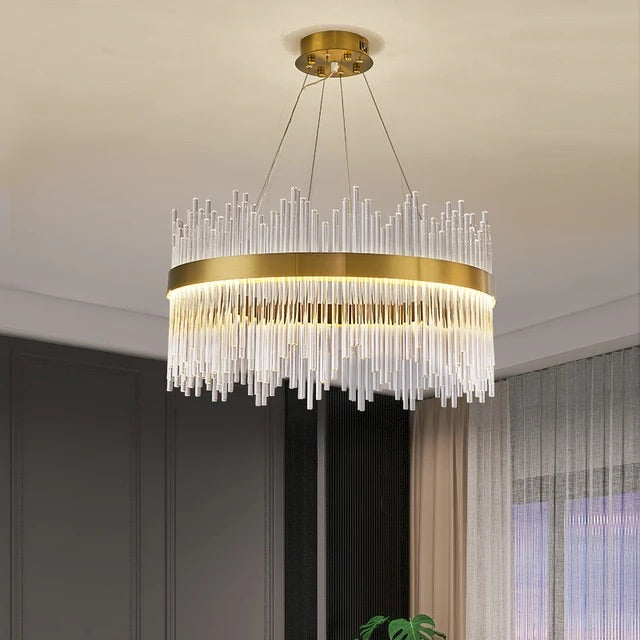 Hdc 600 MM Crystal Led Chandelier Ring Hanging Suspension Lamp - Tricolor