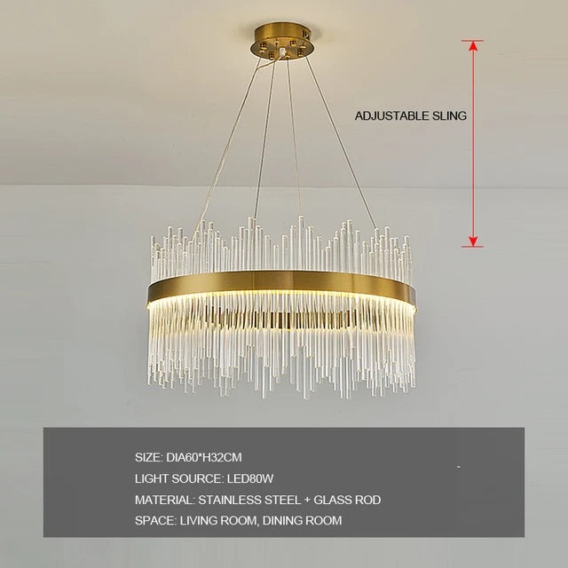 Hdc 600 MM Crystal Led Chandelier Ring Hanging Suspension Lamp - Tricolor