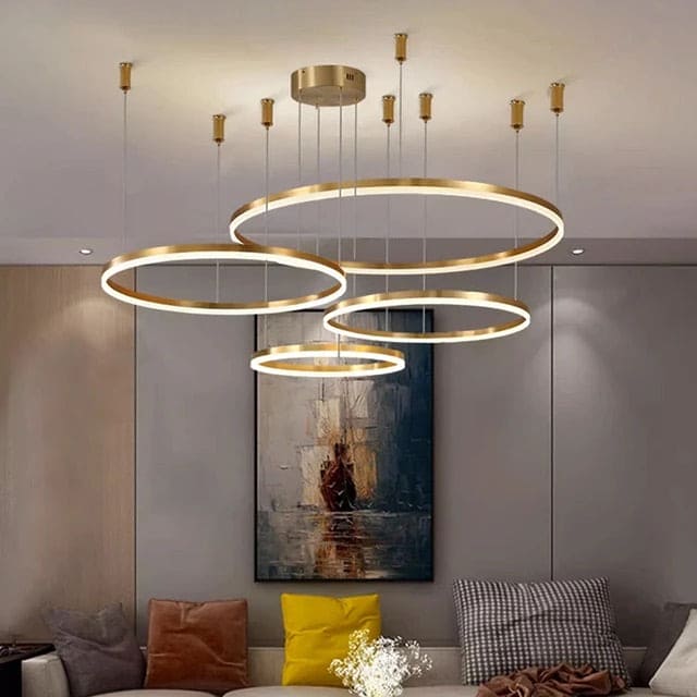 Hdc 4 Light 4 Rings Big Full Spread Gold LED Chandelier Hanging Lamp