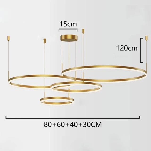 Hdc 4 Light 4 Rings Big Full Spread Gold LED Chandelier Hanging Lamp