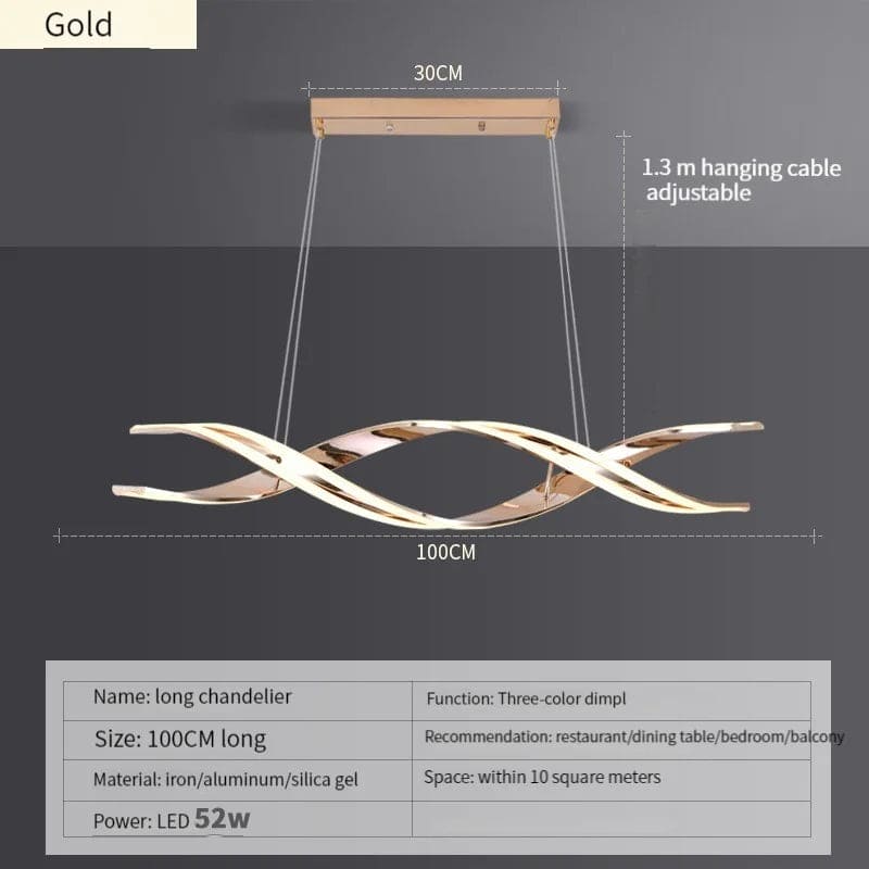 HDC 1000mm Gold Led Light Chandelier Lighting Lamp Cord Pendant Lamp - Tricolor