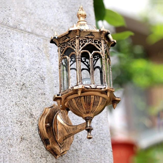 Hdc Vintage Bronze/Black Outdoor LED Waterproof Balcony Wall Light Creativity Tradition Glass Garden E27 Wall Lamp  - Warm White